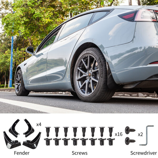 Tesla Model 3 Splash Guards Red White Matte Black Mudguards - Image 4