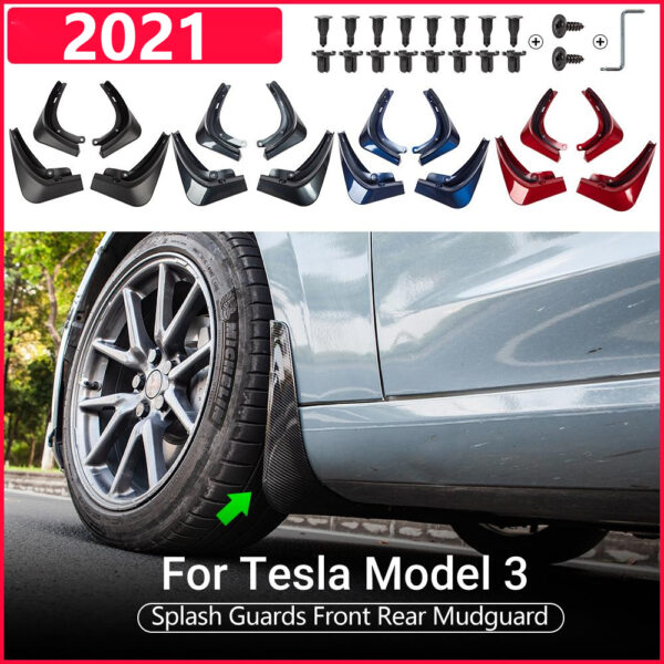 Tesla Model 3 Splash Guards Red White Matte Black Mudguards - Image 2