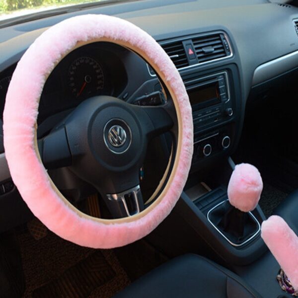 Car Steering Wheel Cover Pink Purple Furry For Women Man - Image 3