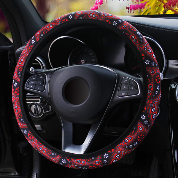 Floral Print Boho Steering Wheel Cover Flower Steering Wheel Cover 37-38CM Diameter - Image 3