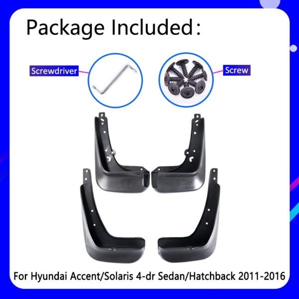 Hyundai Accent Solaris RB 2011 2012 2013 2014 2015 2016 Mudflap Fender Mudguards - Image 3