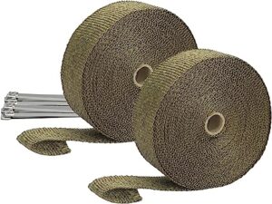 Titanium Exhaust Header Wrap Kit includes 2 rolls of 2" x 50' wrap and 20 stainless steel locking ties measuring 11.8 inches each.