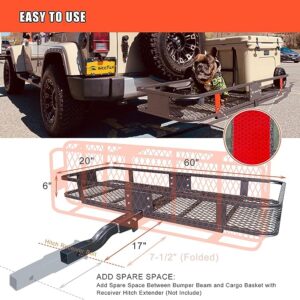 Cargo Tray - Folding Hitch Mount Carrier with Waterproof Bag, 16 Cubic Feet Capacity, 500 lbs Weight, Stabilizer, Net, Straps