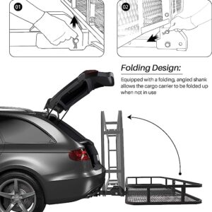 Heavy Duty Folding Cargo Tray - 60 x 25 Inch, 500 Lbs Capacity, 2 Inch Receiver - Ideal for SUVs, Pickups, Camping, and Traveling