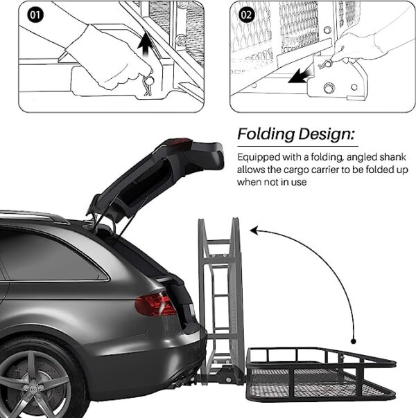 Heavy Duty Folding Cargo Tray - 60 x 25 Inch, 500 Lbs Capacity, 2 Inch Receiver - Ideal for SUVs, Pickups, Camping, and Traveling