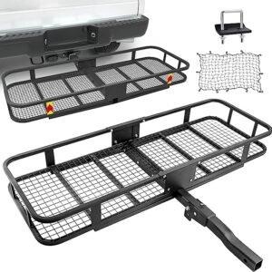 Foldable Hitch Mount Cargo Tray with Cargo Net and Anti-Rattle Stabilizer - 500 LB Capacity, 60" x 21" x 6" - Fits 2" Receiver for Car SUV Pickup