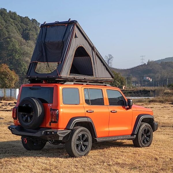 Rooftop Tent Trailer Waterproof Aluminium Triangle Shell Camping Rooftop Tent - Hardshell Cover with Ladder for Car, SUV, Jeep, and Camping