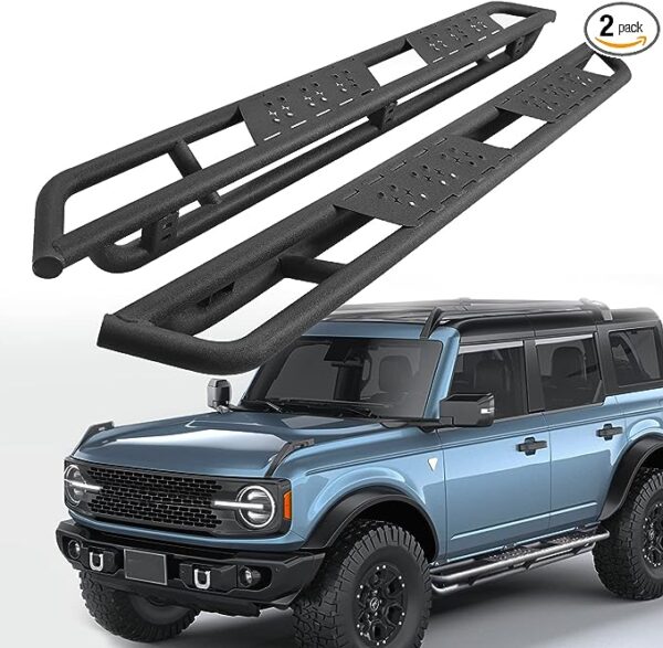 Ford Bronco with 6.5 Inch Drop Step Style Running Boards Black Side Bars and Nerf Bars for 2021-2023 Bronco 4 Door - Durable Carbon Steel Side Steps
