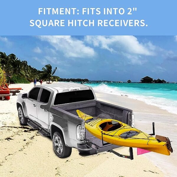 Truck Bed Extender Kayak Pickup Truck Bed Hitch Mount Extension Rack for Lumber, Ladder, Canoe, Boat, Kayak, and Long Pipes - 750lbs Capacity with Flag