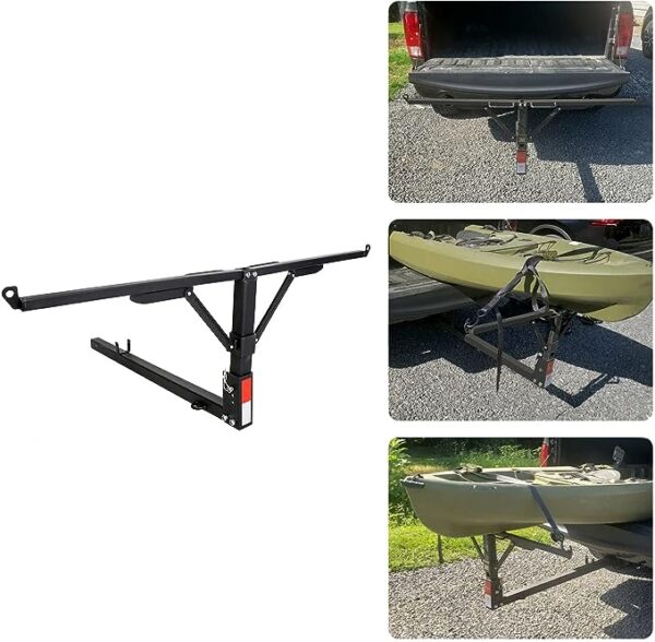 Truck Bed Extender Kayak Foldable Hitch Extension Rack for Canoes, Boats, Kayaks, and Lumber with Flag