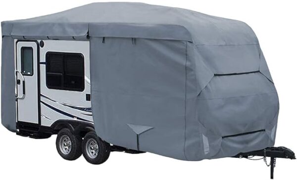 Heavy-Duty 5-Layer RV Roof Cover with Reinforced Windproof Side-Straps - Anti-UV and Water-Resistant for Travel Trailer Camper and Motorhome (Fits 15' - 17')