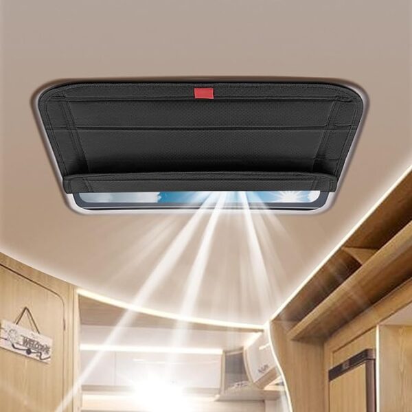 16.25×16.25 Inch Magnetic RV Roof Vent Cover - Foldable Magnet Sun Shade for RV Windows - UV Rays Protection - Waterproof Camper Trailer Window Covers with Storage Bag (Black)