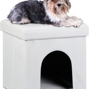 Banco con casa para mascotas en blanco