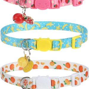 3 Collares para gatos con campana y colgantes frutales