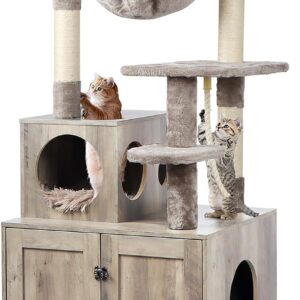 Árbol con caja de arena 2 en 1 para gatos gris Timberer