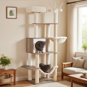 Hey-brother Torre para gatos alta gris rústico 66 cm