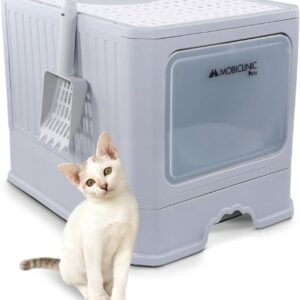 Arenero cubierto para gatos con doble acceso y bandeja extraíble
