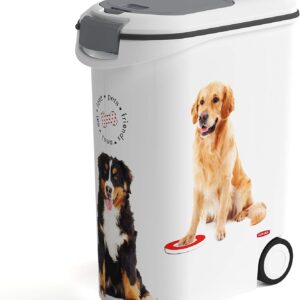 Contenedor con ruedas para pienso, 54 L, antiolores, diseño perros