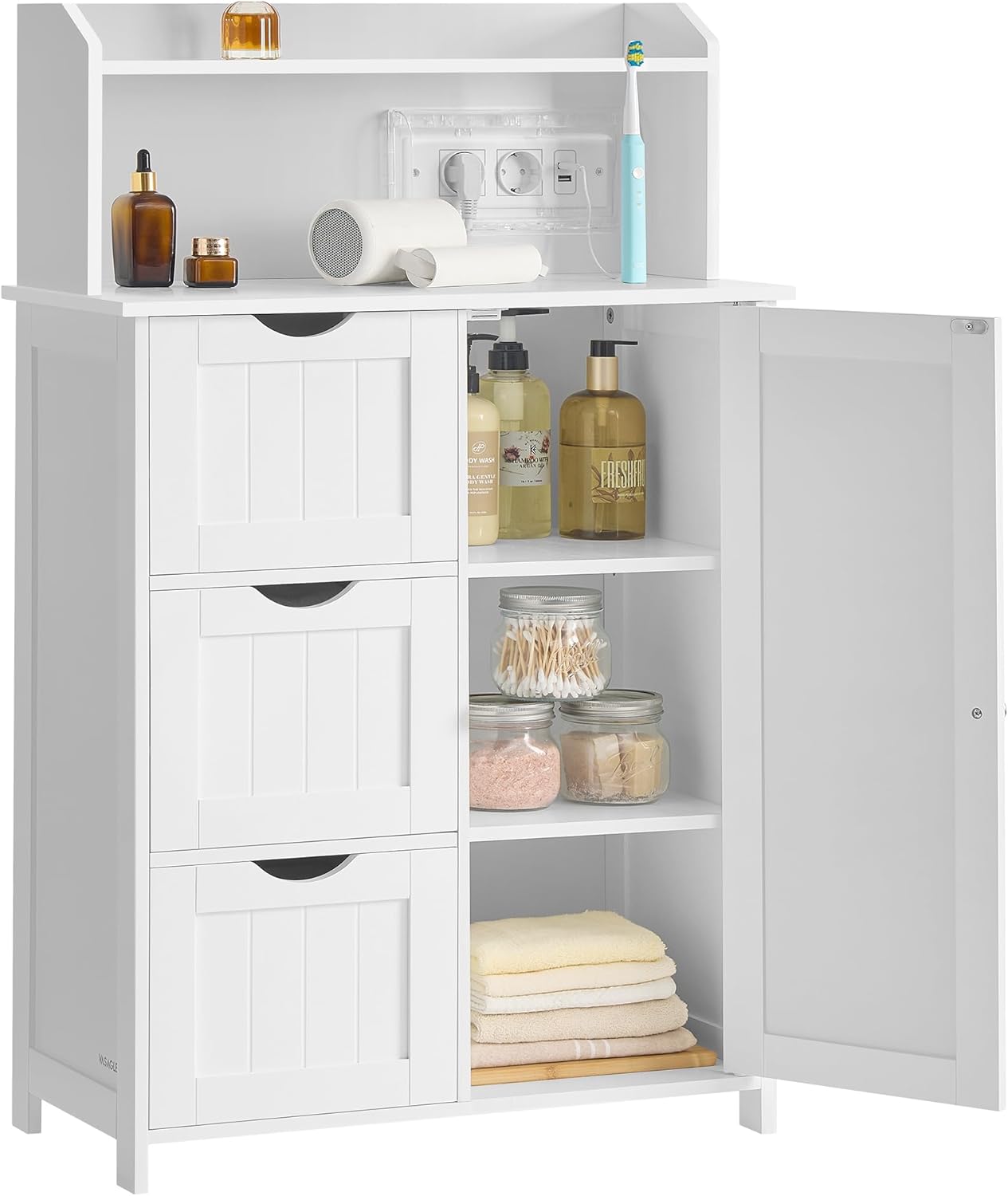 VASAGLE Armario Baño 100 cm con Enchufe USB y Cajones