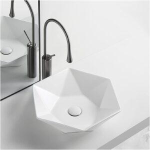 Lavabo hexagonal cerámica blanca con pedestal