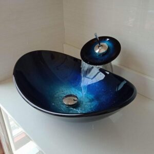 Lavabo de baño de vidrio templado con grifo de latón