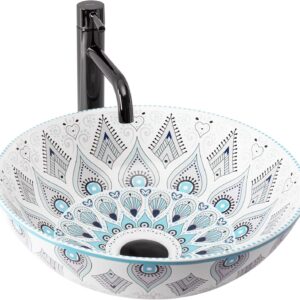 Lavabo sobre encimera Rea Mandala Blanco y Azul