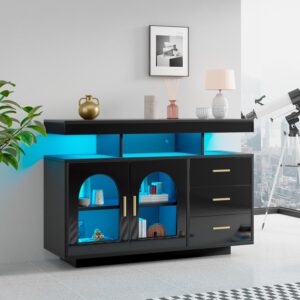 Moimhear Armario Buffet LED 120 cm Negro con Luces RGB