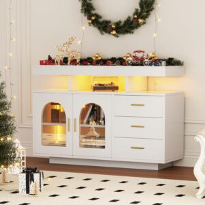 Moimhear Armario buffet LED 120x80 cm en blanco