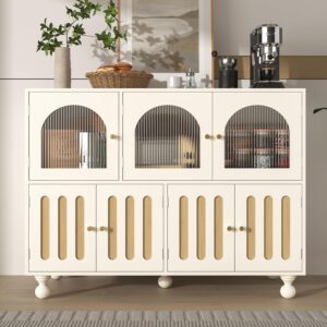 Zepneiy Aparador moderno 120x40x90 cm blanco con puerta de cristal