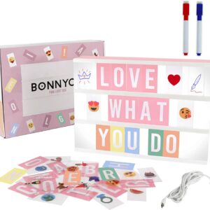 Caja de Luz LED Rosa A4 con 400 Letras y Emojis - Regalo Original