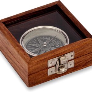 NKlaus Maritim 14618 - Brújula náutica (5,5 cm, cromada, en caja madera)