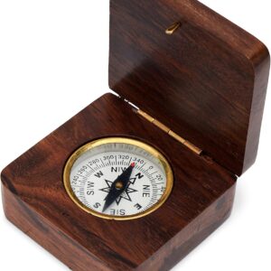 NKlaus Brújula náutica plegable en caja de madera 6,5 cm
