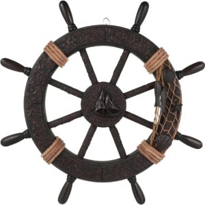 SEWACC Timón decorativo náutico de madera, estilo mediterráneo