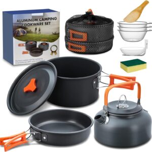 Kit cocina camping 10 piezas aluminio con bolsa almacenamiento