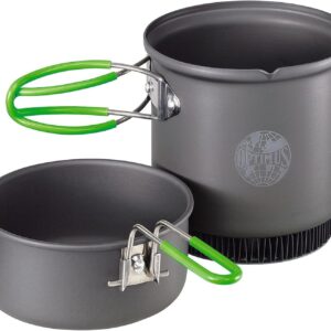 Juego de Cocina Optimus Terra Weekend HE - Olla de 0,95 L con intercambiador de Calor y sartén/Tapa | Utensilios de Cocina ultraligeros para Camping y Trekking | 275 g