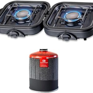 KEMPER Hornillo gas plegable 2 fuegos 4600 W + cartucho