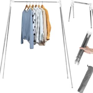 Genérico Tendedero portátil de Viaje Plegable de 53,5 Pulgadas con Soporte de Acero Inoxidable y Patas Antideslizantes, Ideal para el hogar, el Dormitorio, Camping y Viajes.