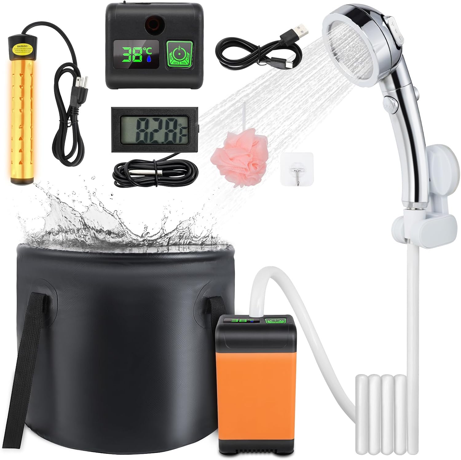 Ducha portátil camping 7800mAh con calentador y LED