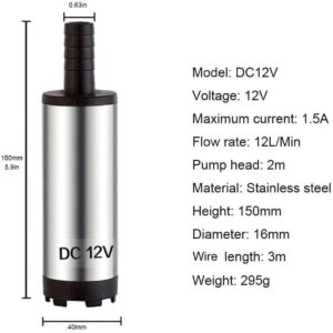 Bomba sumergible 12V acero inoxidable para agua, gasóleo y parafina