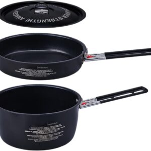 Set cocina camping ligero, mango extraíble verde/negro