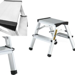 DRABEST Escalera tijera plegable 2 peldaños, aluminio, 125 kg
