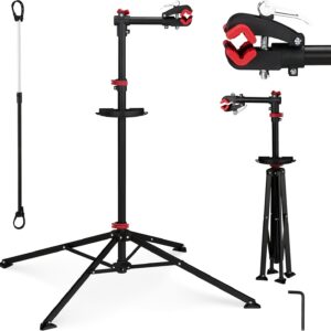 Soporte bici taller Relaxdays, trípode plegable, acero negro