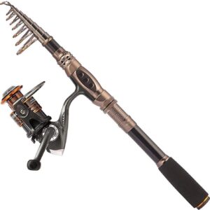 PLUSINNO Combo Caña y Carrete de Pesca Fibra Carbono