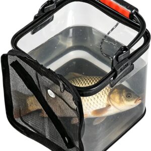 Cubo plegable transparente para cebo con mango