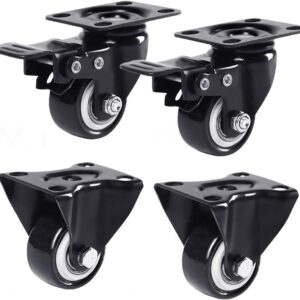 Ruedas giratorias 360° de poliuretano negro - Juego de 4
