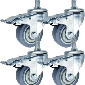Paquete 4 ruedas giratorias goma 3" con freno M14-M20