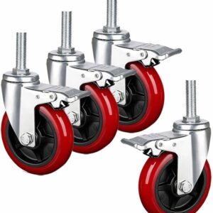 Juego 4 ruedas poliuretano 3", 4", 5" M16 con freno y bloqueo