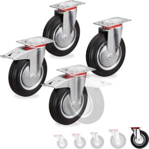 Set 4 ruedas carga pesada 800 kg giratorias con freno