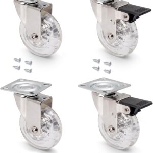 Lote 4 ruedas pivotantes Ø75mm para mueble, goma transparente con freno