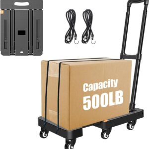 Carretilla plegable 200 kg con 6 ruedas y mango ajustable